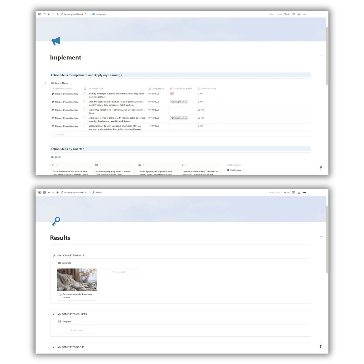 Learning and Growth Planner Template For Notion