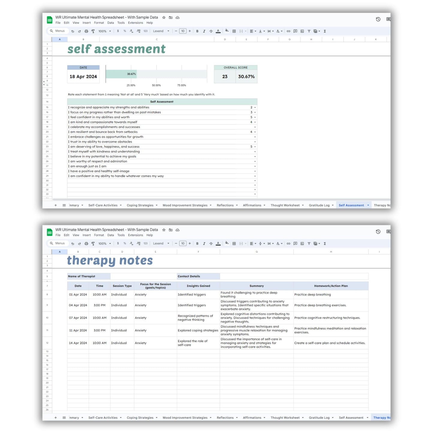 Ultimate Mental Health Spreadsheet Template