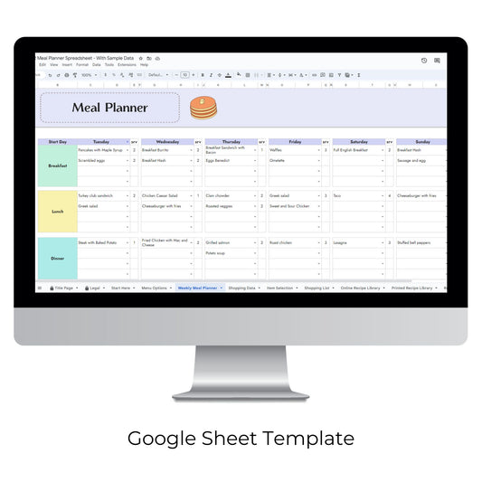 Meal Planner Spreadsheet Template