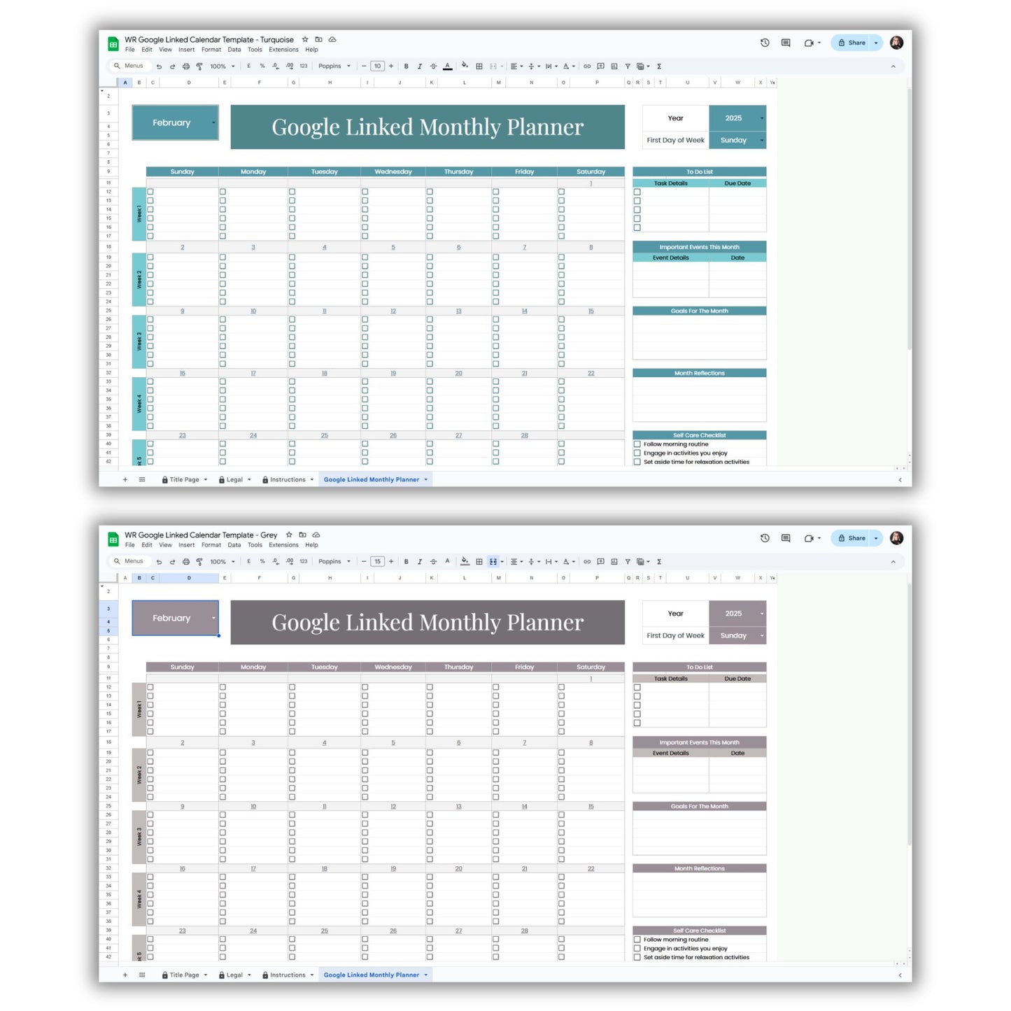 Google Linked Monthly Calendar Planner Spreadsheet Template