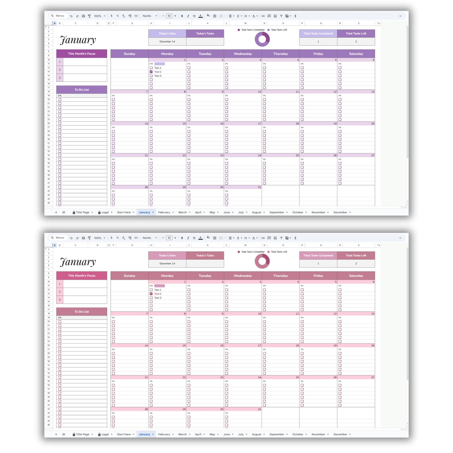Simple Monthly Calendar Planner Spreadsheet Template