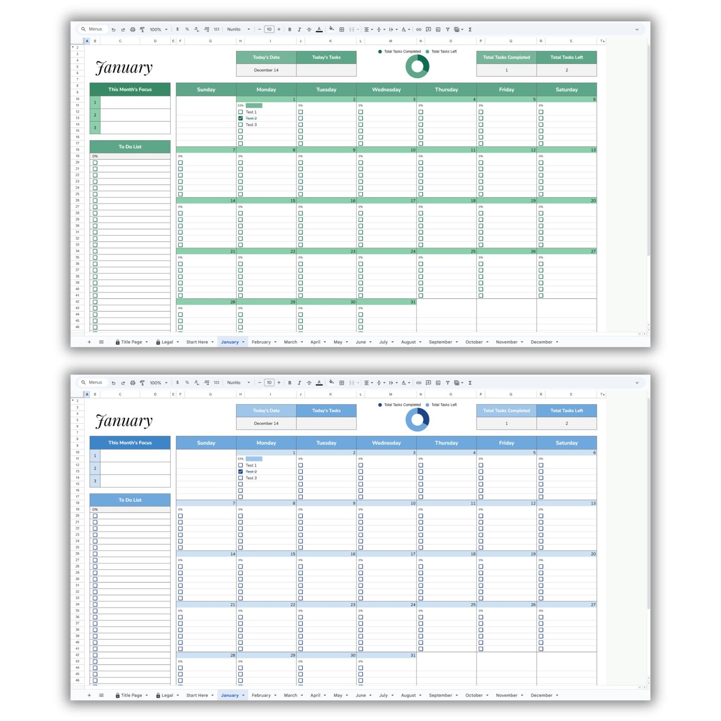 Simple Monthly Calendar Planner Spreadsheet Template
