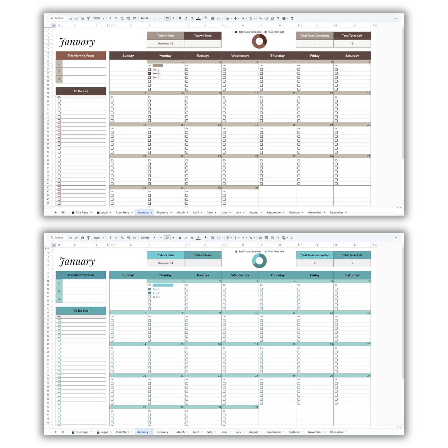 Simple Monthly Calendar Planner Spreadsheet Template