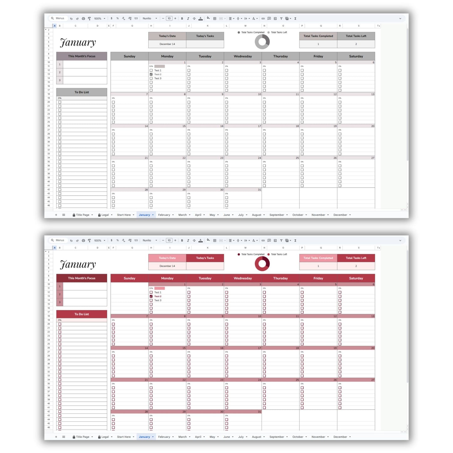 Simple Monthly Calendar Planner Spreadsheet Template