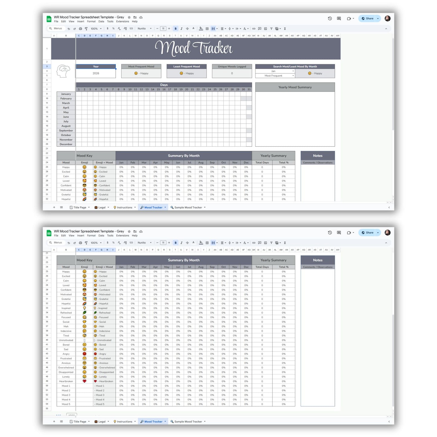 Mood Tracker Spreadsheet Template