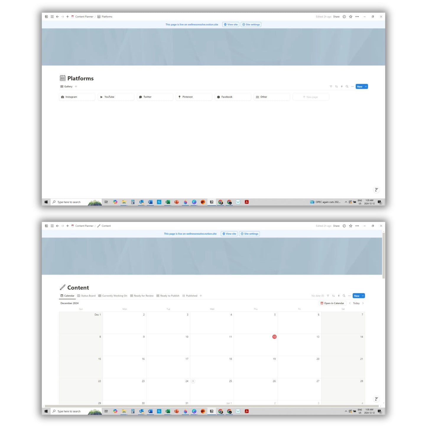 Content Planner Template For Notion