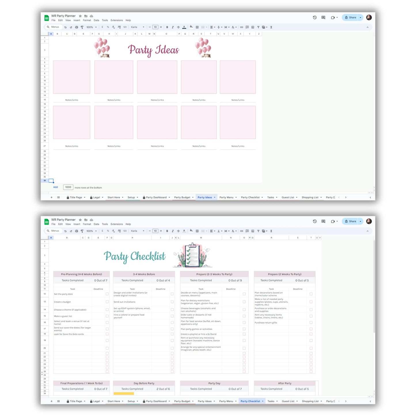 Party Planner Spreadsheet Template