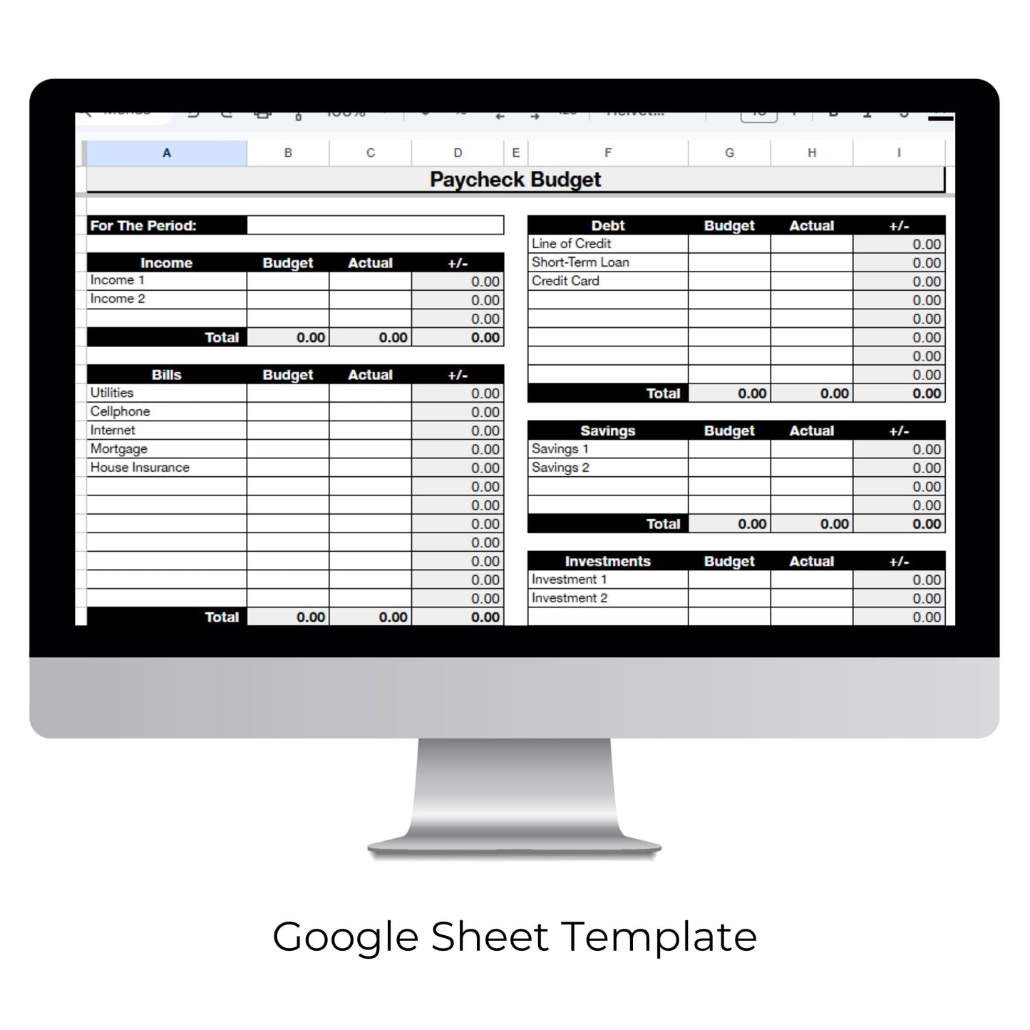 Simple Paycheck Budget Spreadsheet Template