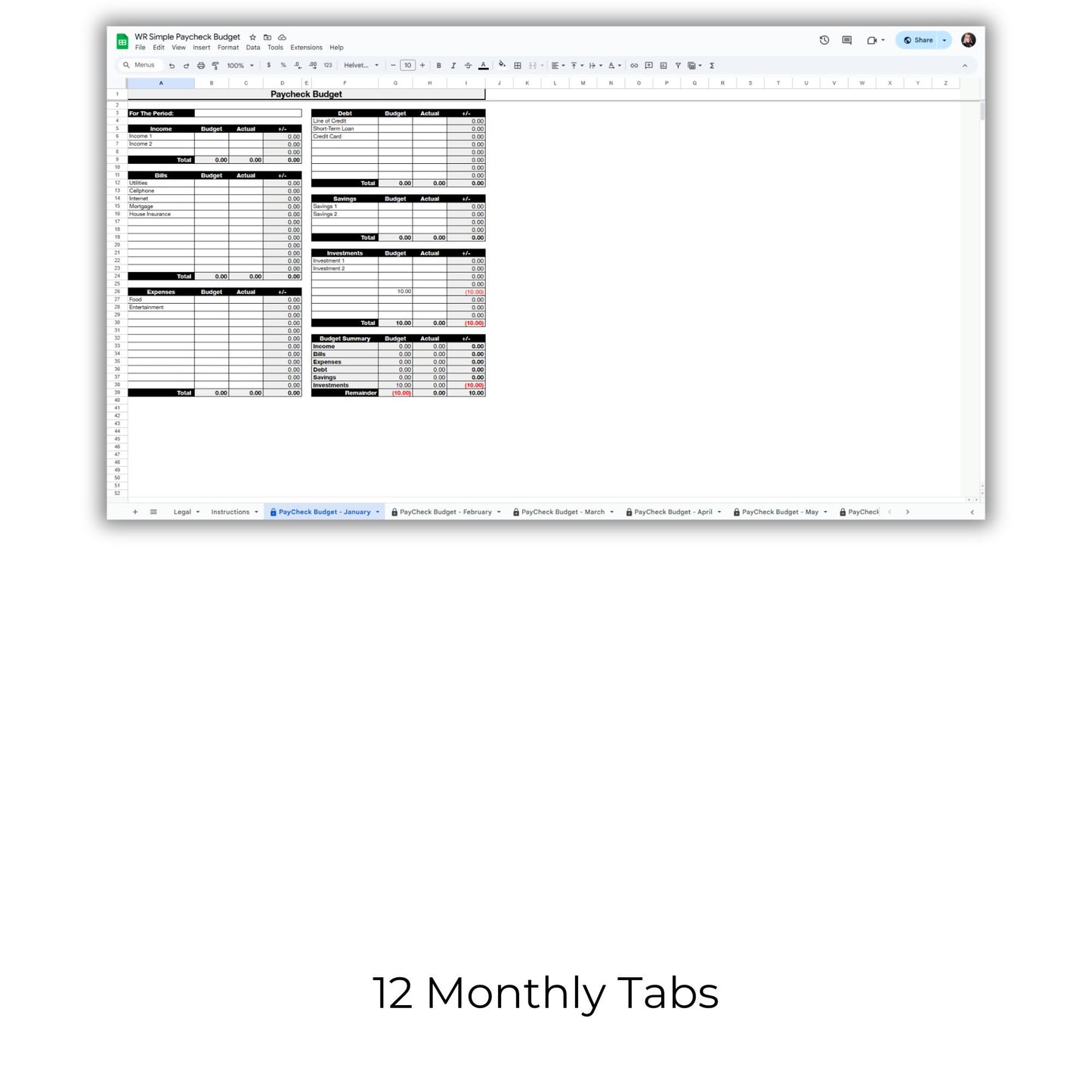 Simple Paycheck Budget Spreadsheet Template
