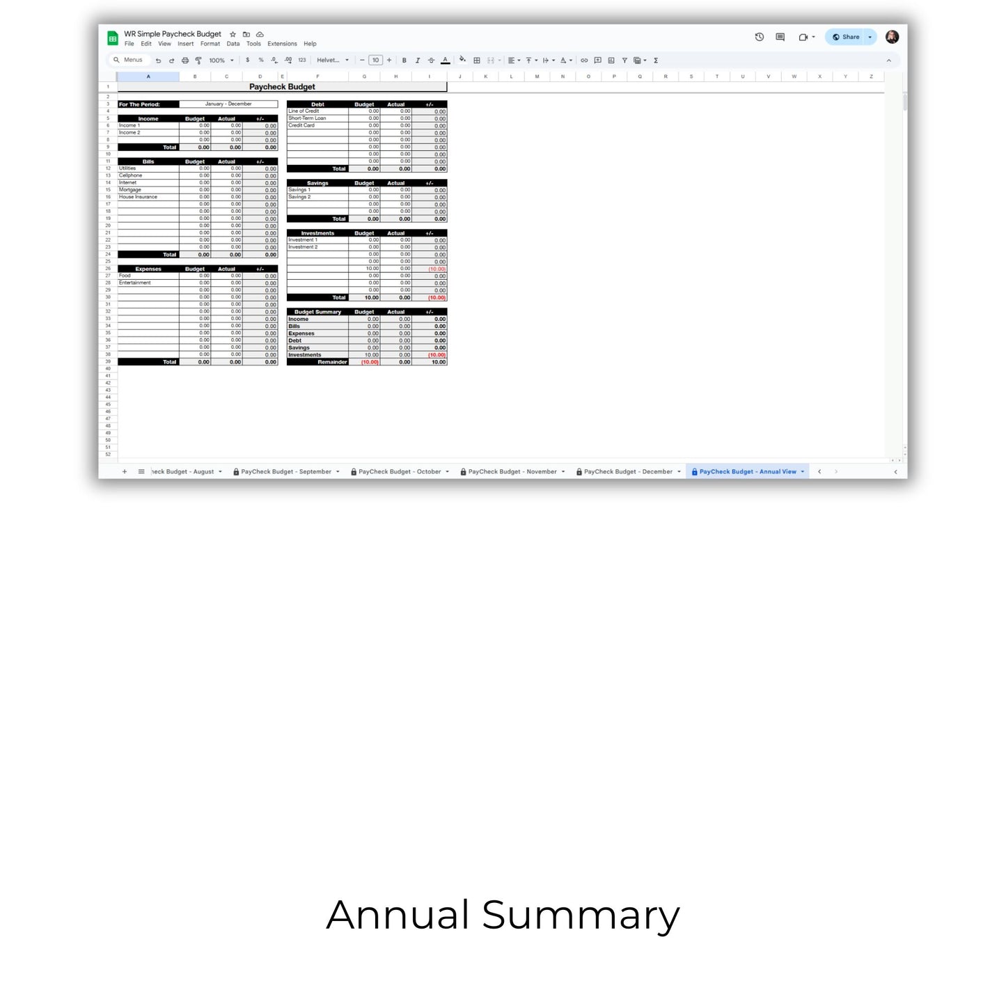 Simple Paycheck Budget Spreadsheet Template