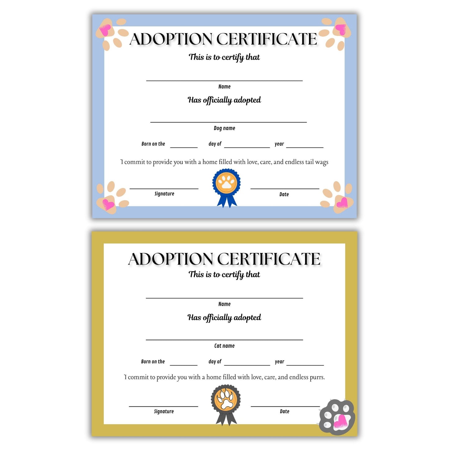 Pet Adoption Certificate Templates Bundle