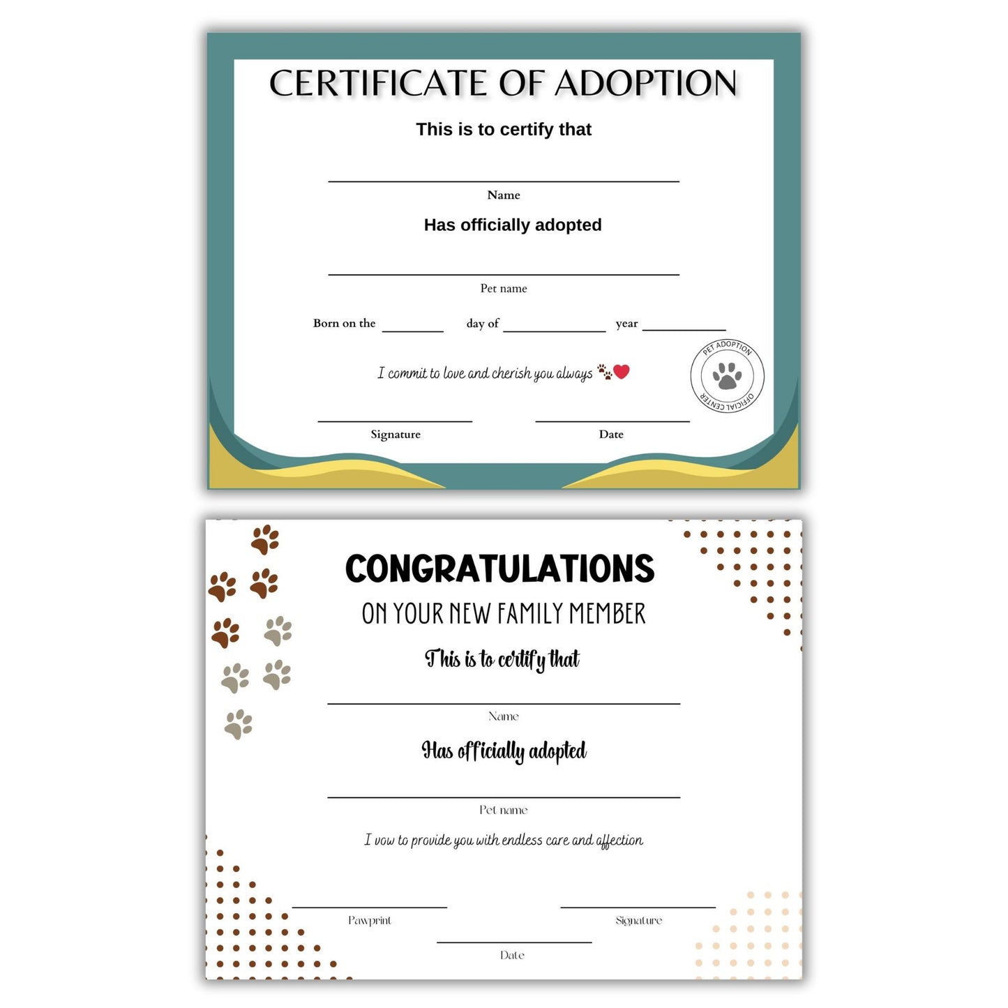Pet Adoption Certificate Templates Bundle