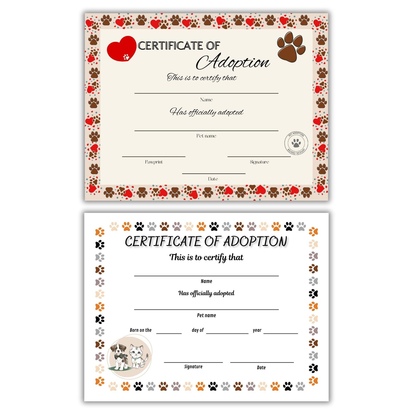 Pet Adoption Certificate Templates Bundle