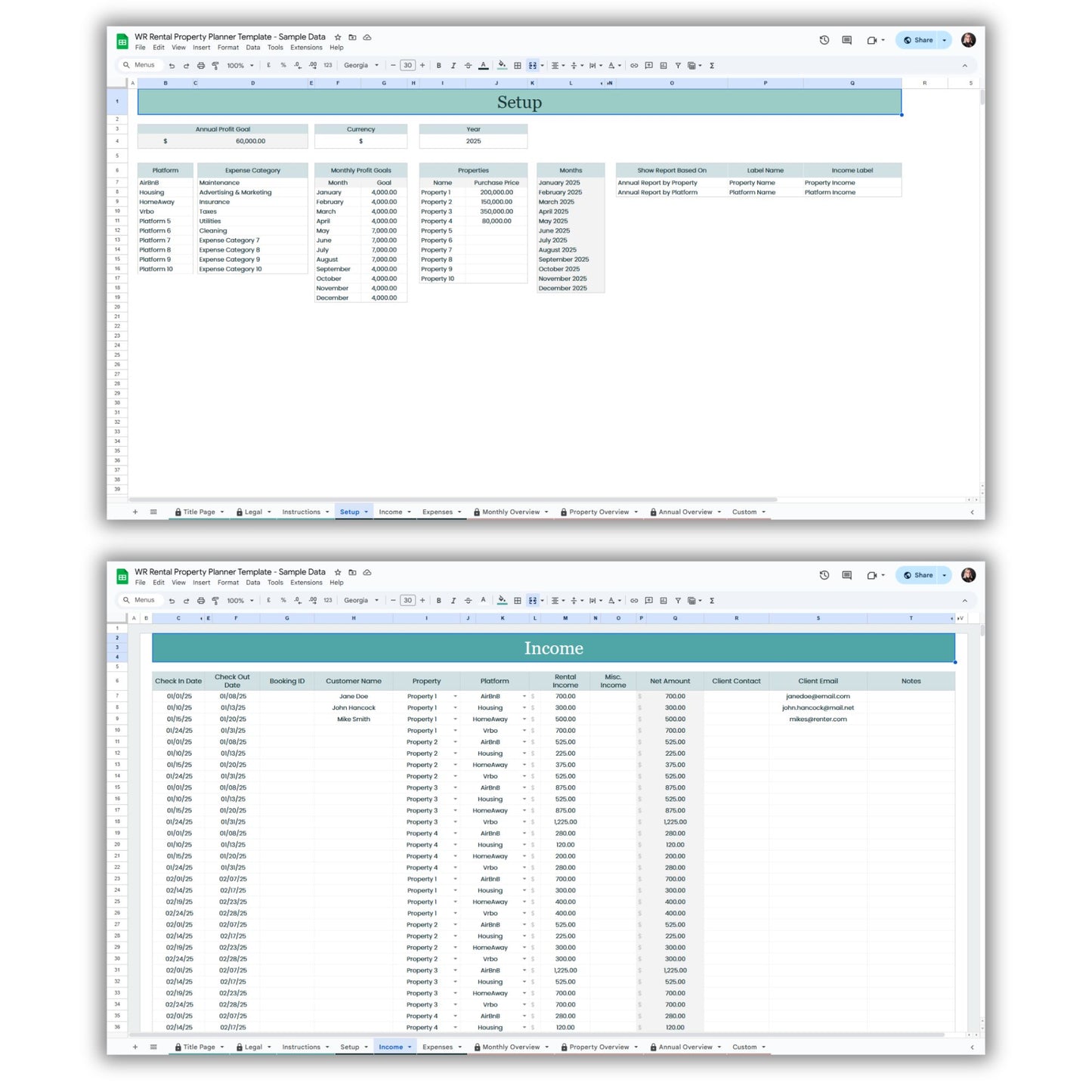 Rental Property Planner Spreadsheet Template + Customer Welcome Guide Template