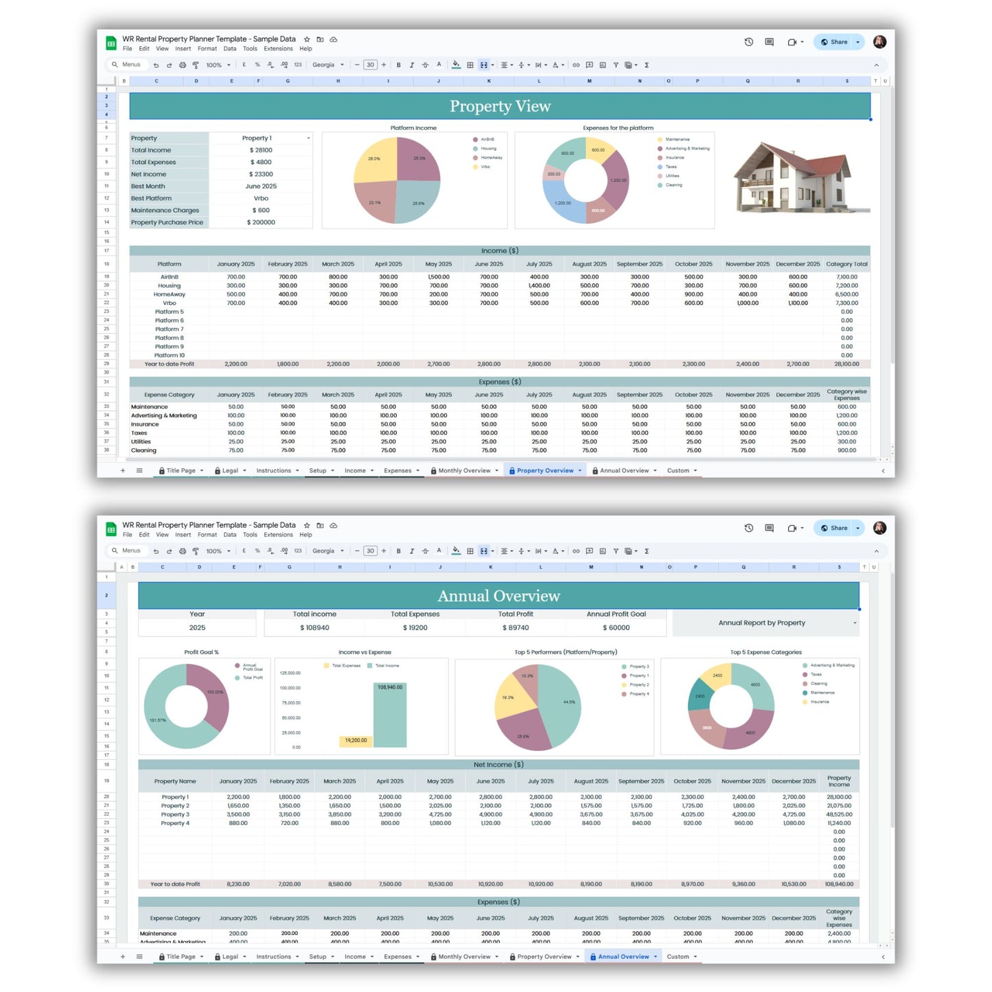 Rental Property Planner Spreadsheet Template + Customer Welcome Guide Template