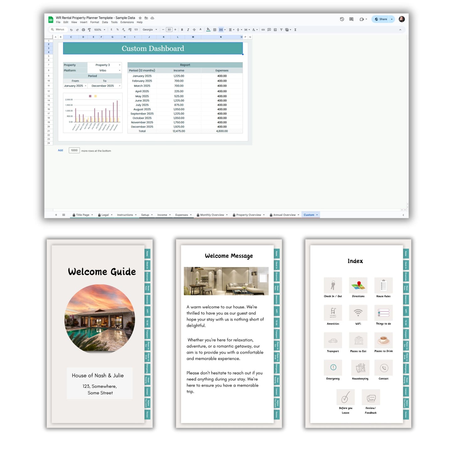 Rental Property Planner Spreadsheet Template + Customer Welcome Guide Template