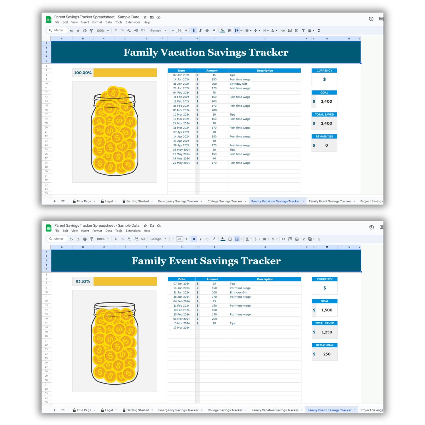 Parent Savings Tracker Spreadsheet Template