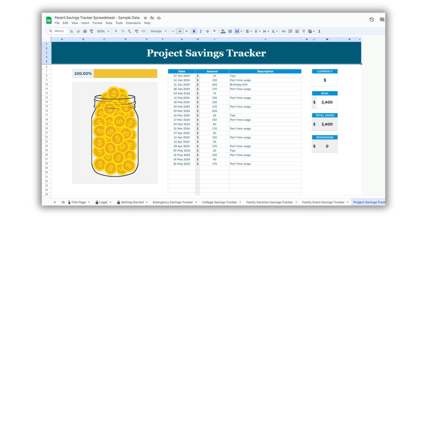 Parent Savings Tracker Spreadsheet Template