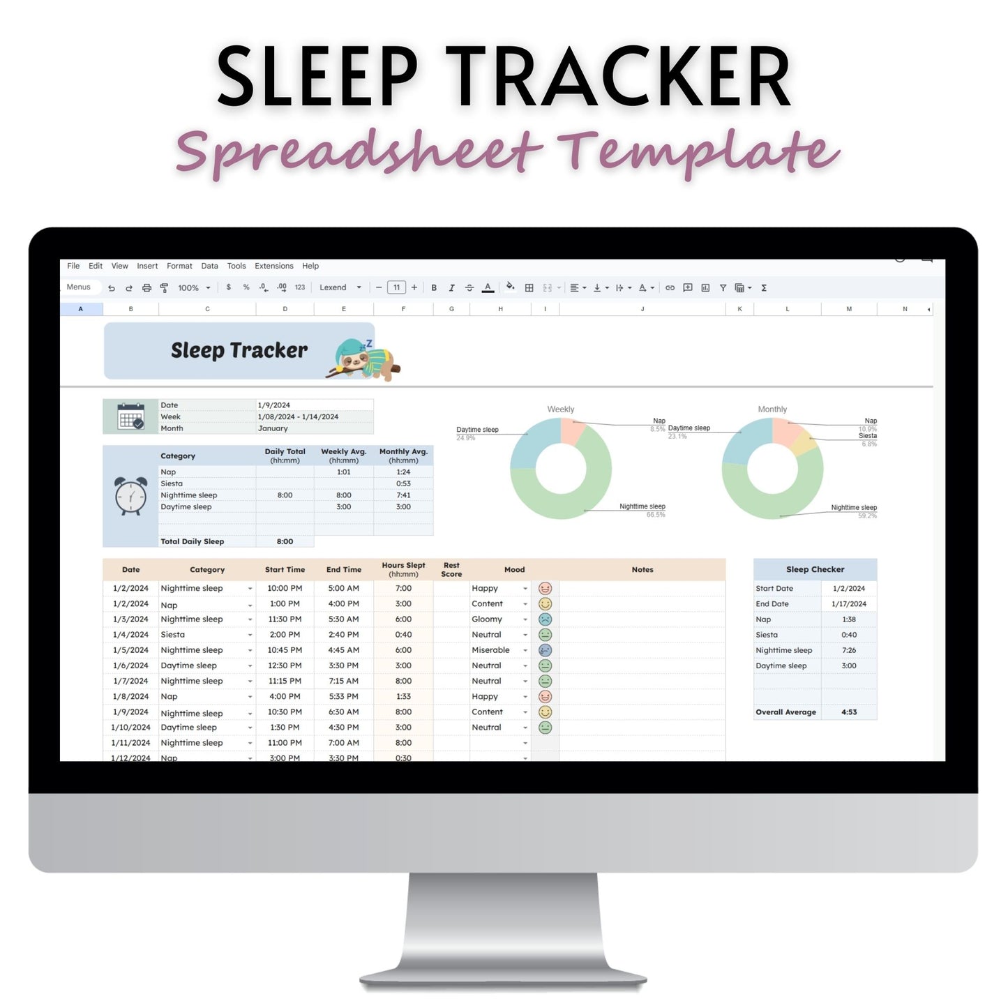 Sleep Tracker Spreadsheet Template