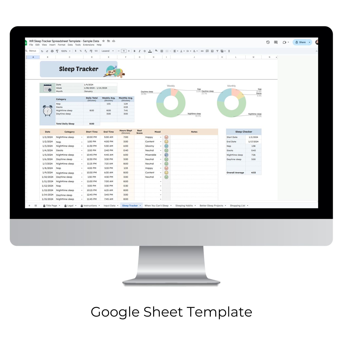 Sleep Tracker Spreadsheet Template