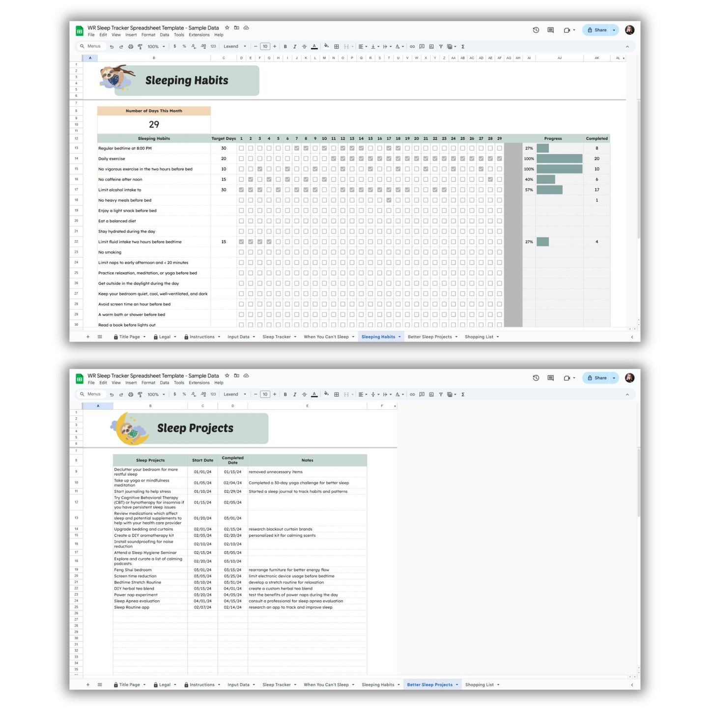 Sleep Tracker Spreadsheet Template