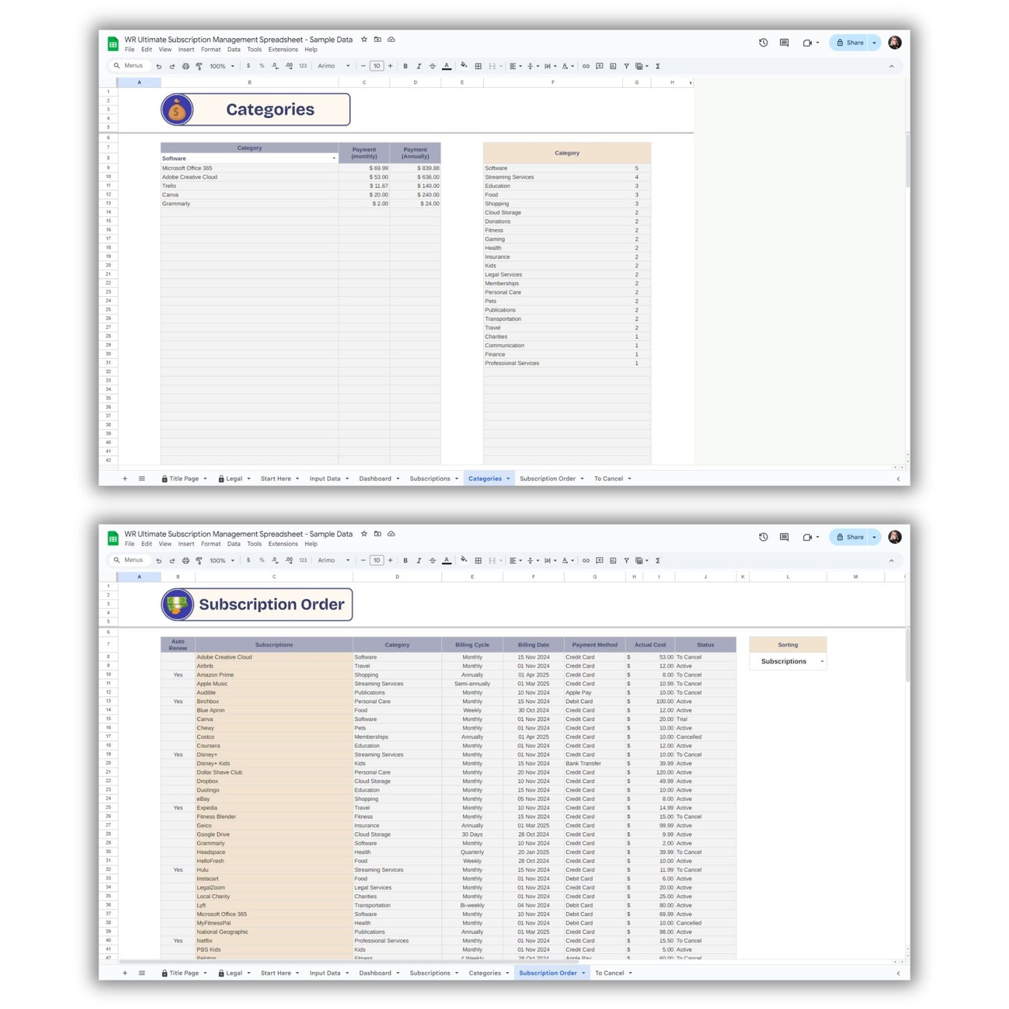 Ultimate Subscription Management Spreadsheet Template