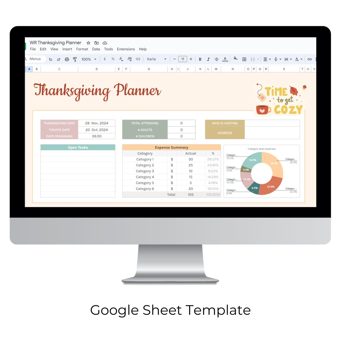 Thanksgiving Planner Spreadsheet Template