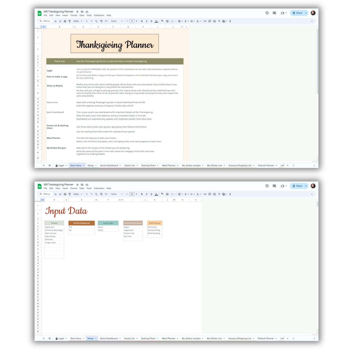 Thanksgiving Planner Spreadsheet Template