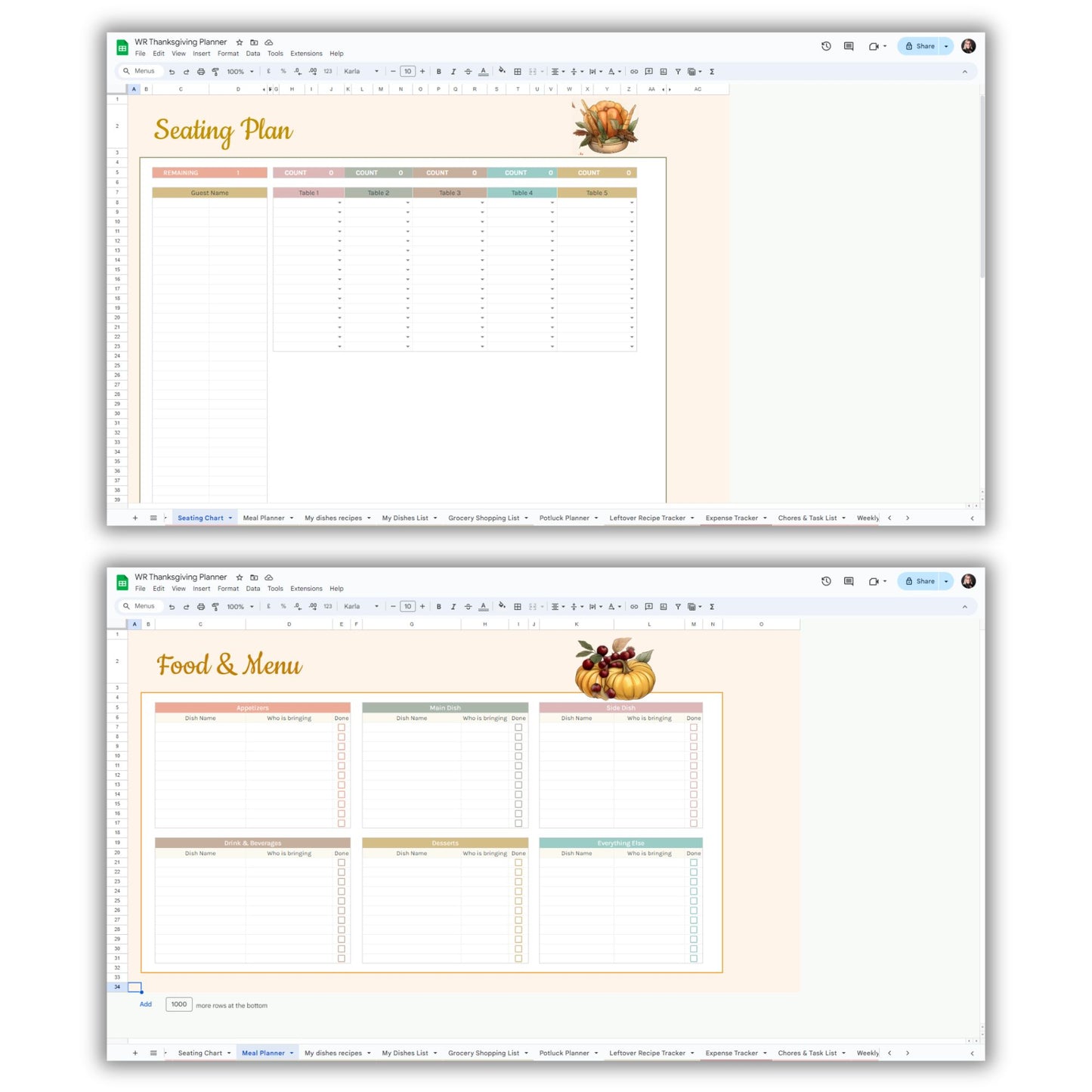 Thanksgiving Planner Spreadsheet Template