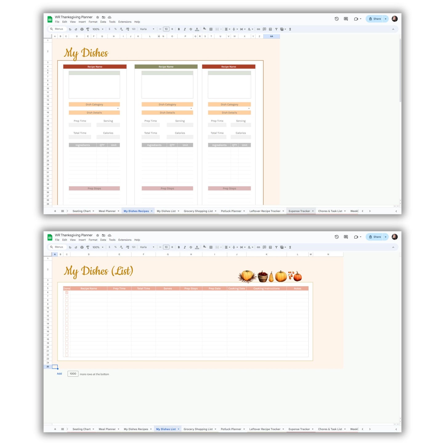 Thanksgiving Planner Spreadsheet Template