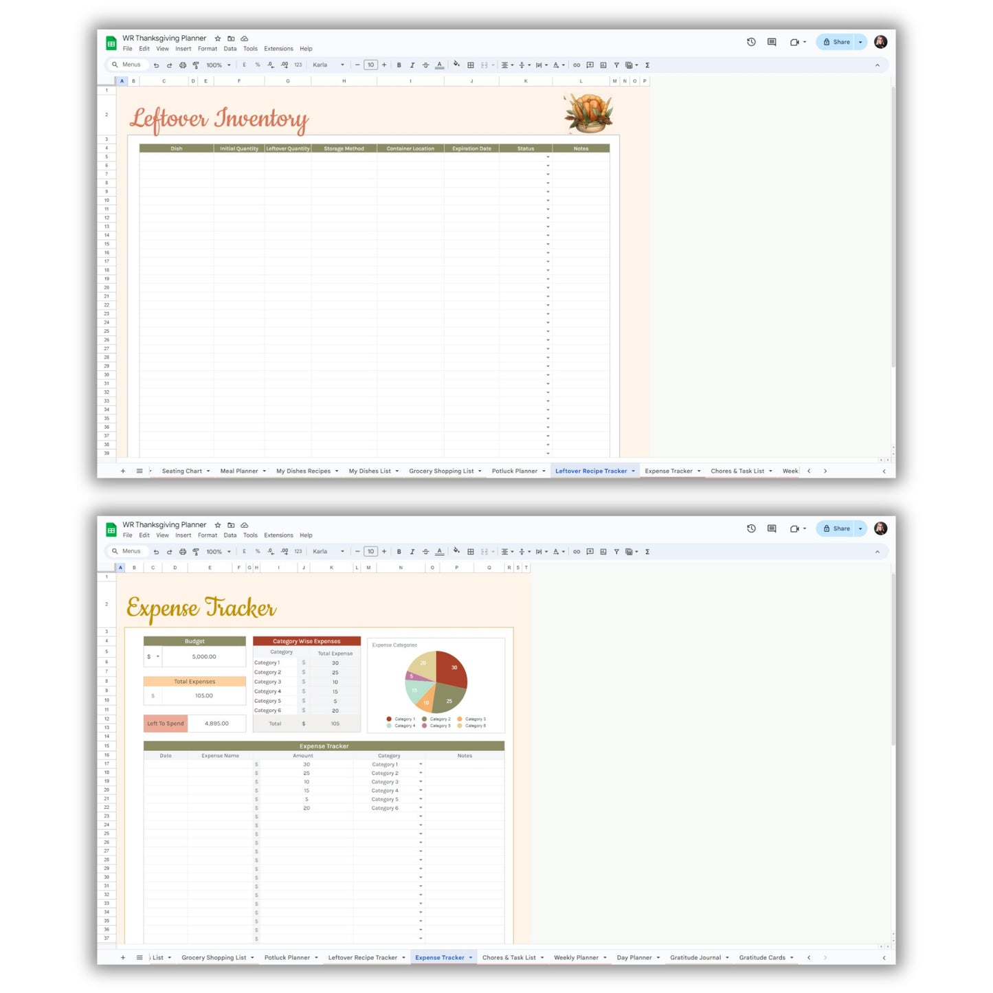 Thanksgiving Planner Spreadsheet Template