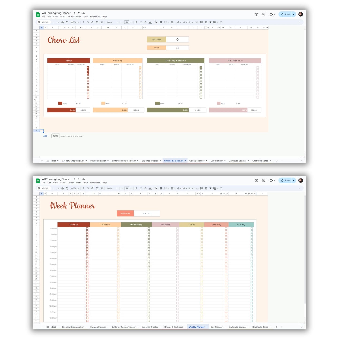 Thanksgiving Planner Spreadsheet Template