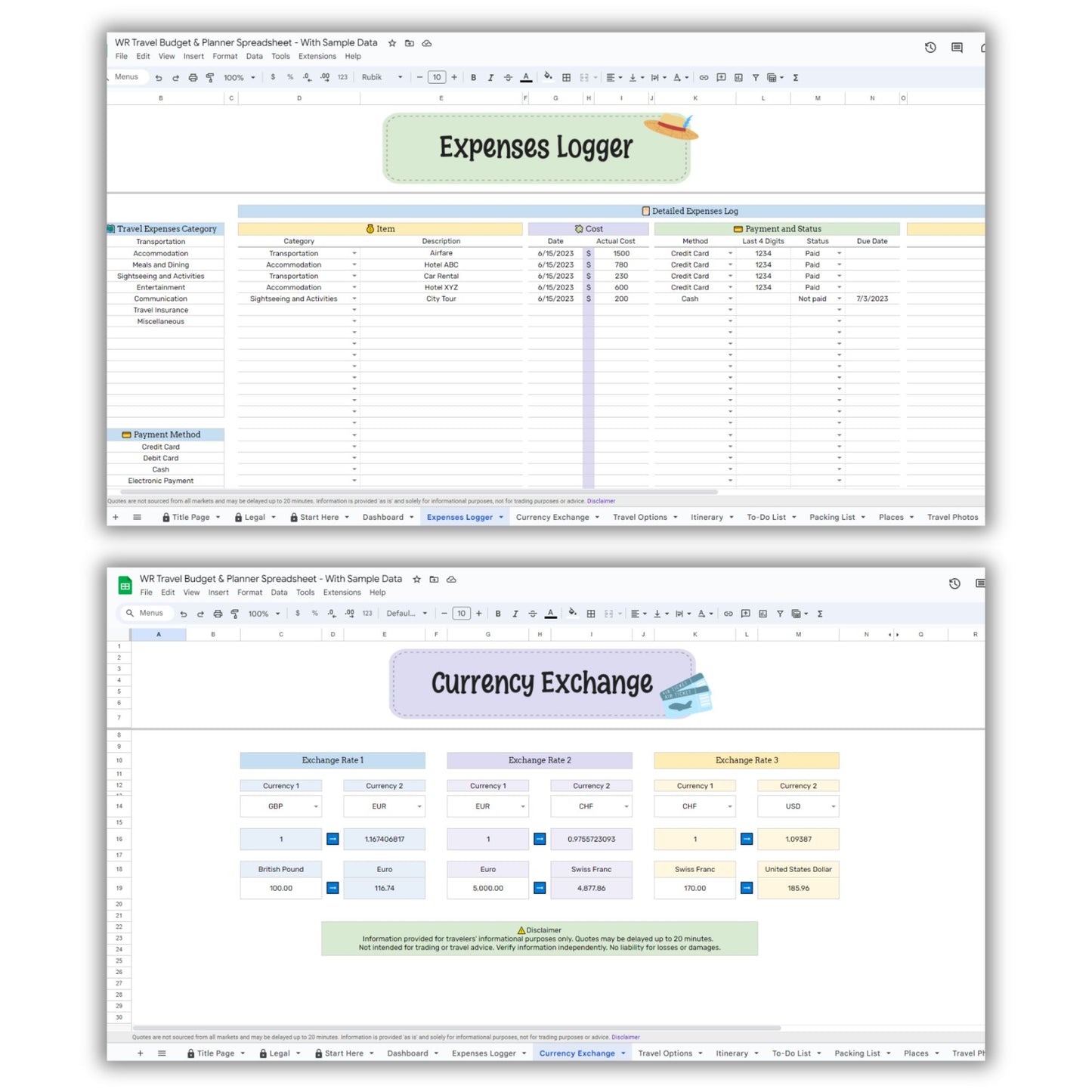 Travel Budget and Planner Spreadsheet Template