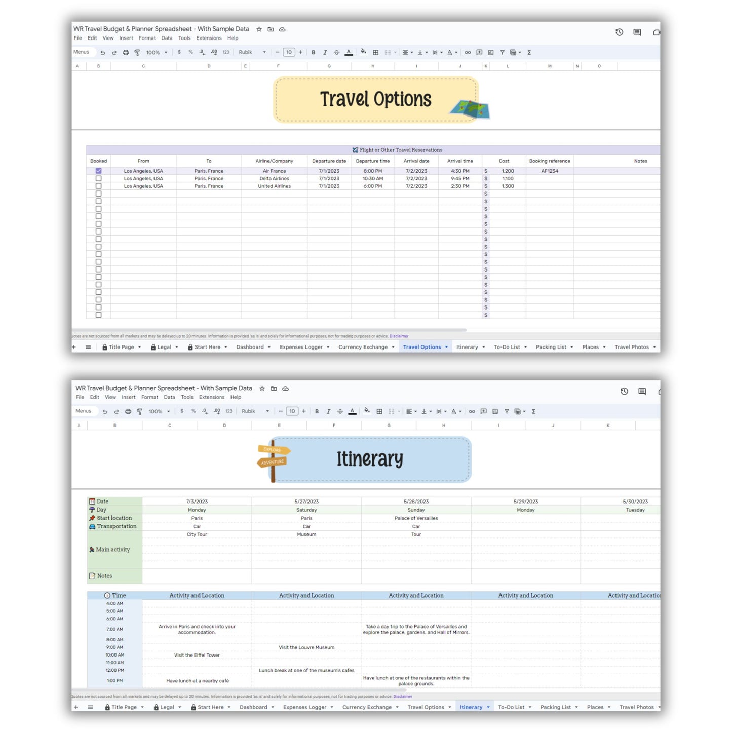 Travel Budget and Planner Spreadsheet Template