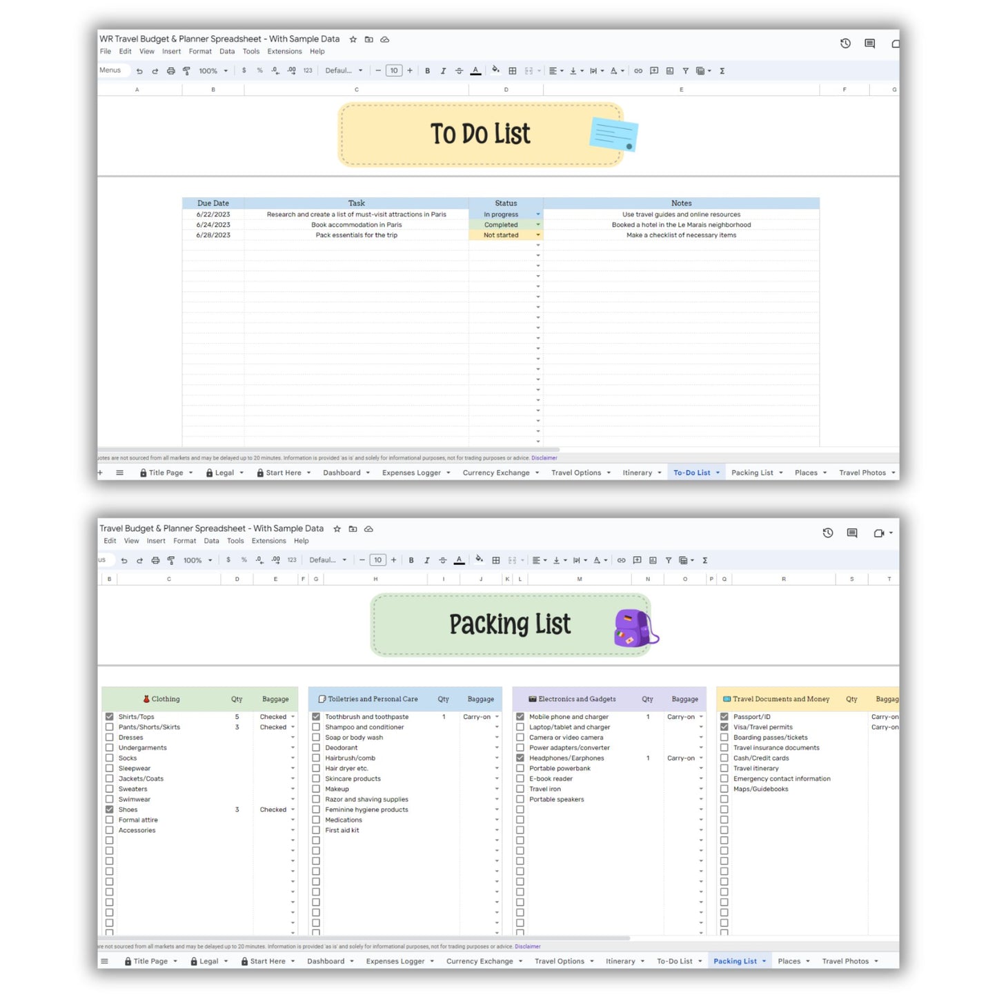 Travel Budget and Planner Spreadsheet Template