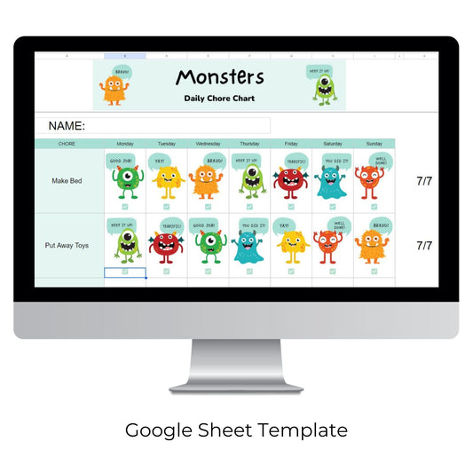 Weekly Monster Chore Chart Spreadsheet Templates For Kids