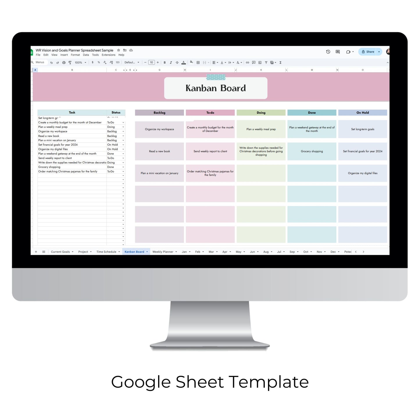 Vision and Goals Planner Spreadsheet Template