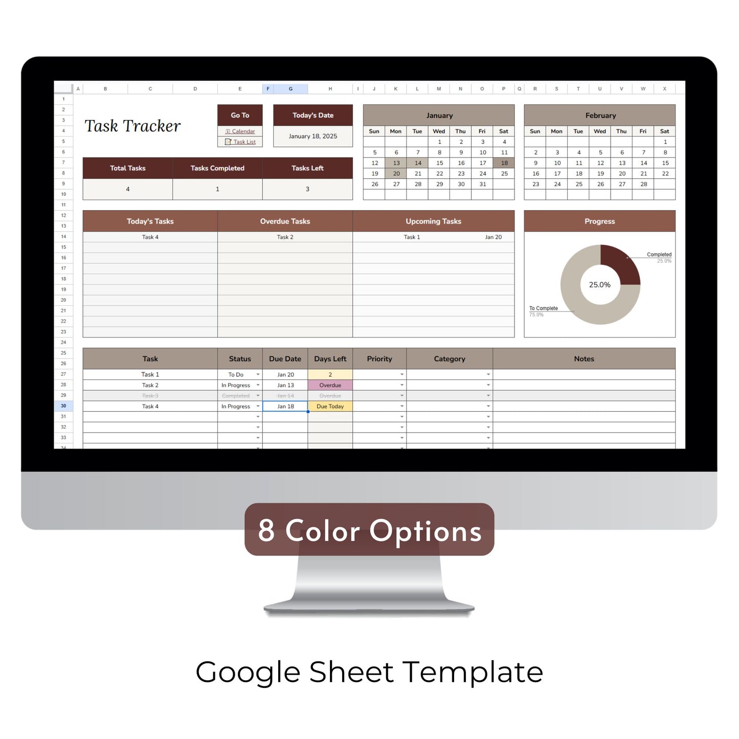 Task Tracker and Smart Calendar Spreadsheet Template