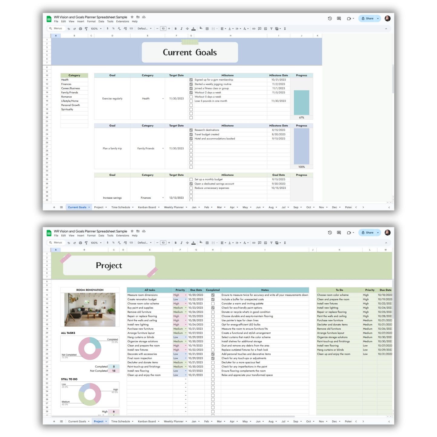 Vision and Goals Planner Spreadsheet Template