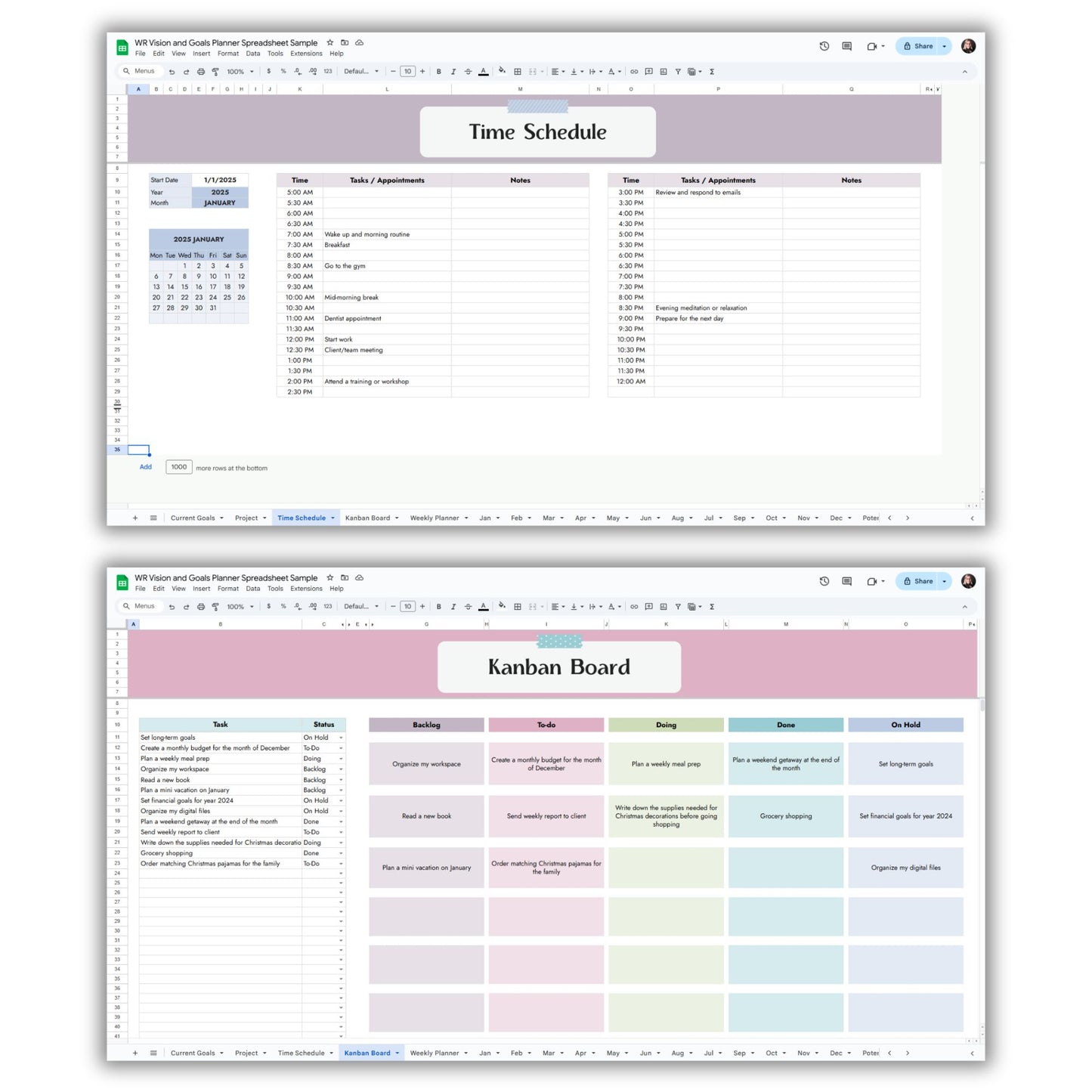 Vision and Goals Planner Spreadsheet Template