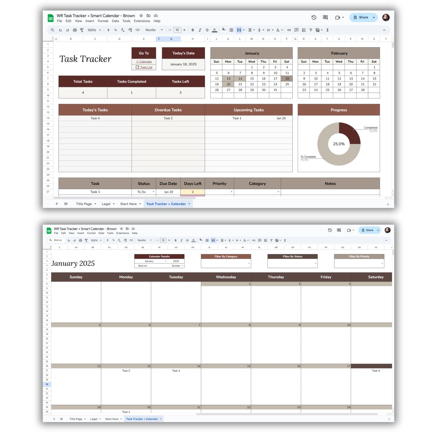 Task Tracker and Smart Calendar Spreadsheet Template