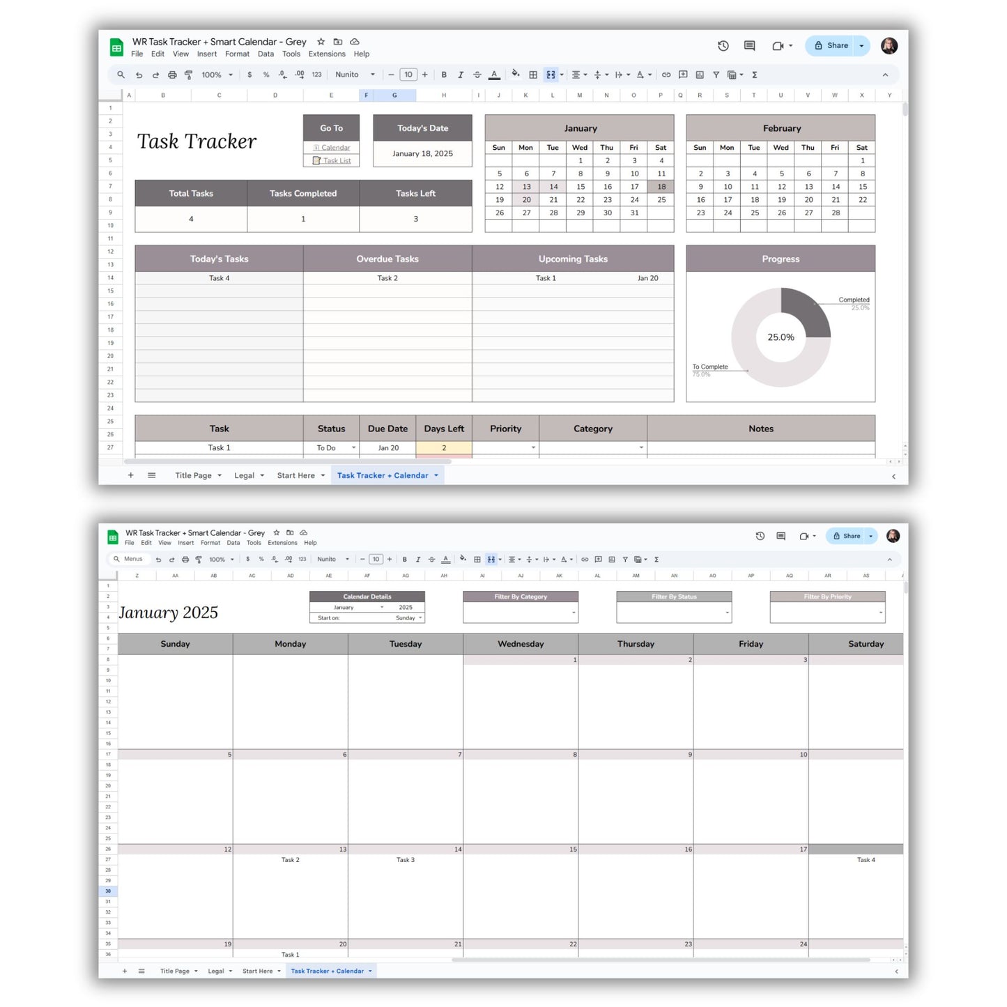 Task Tracker and Smart Calendar Spreadsheet Template