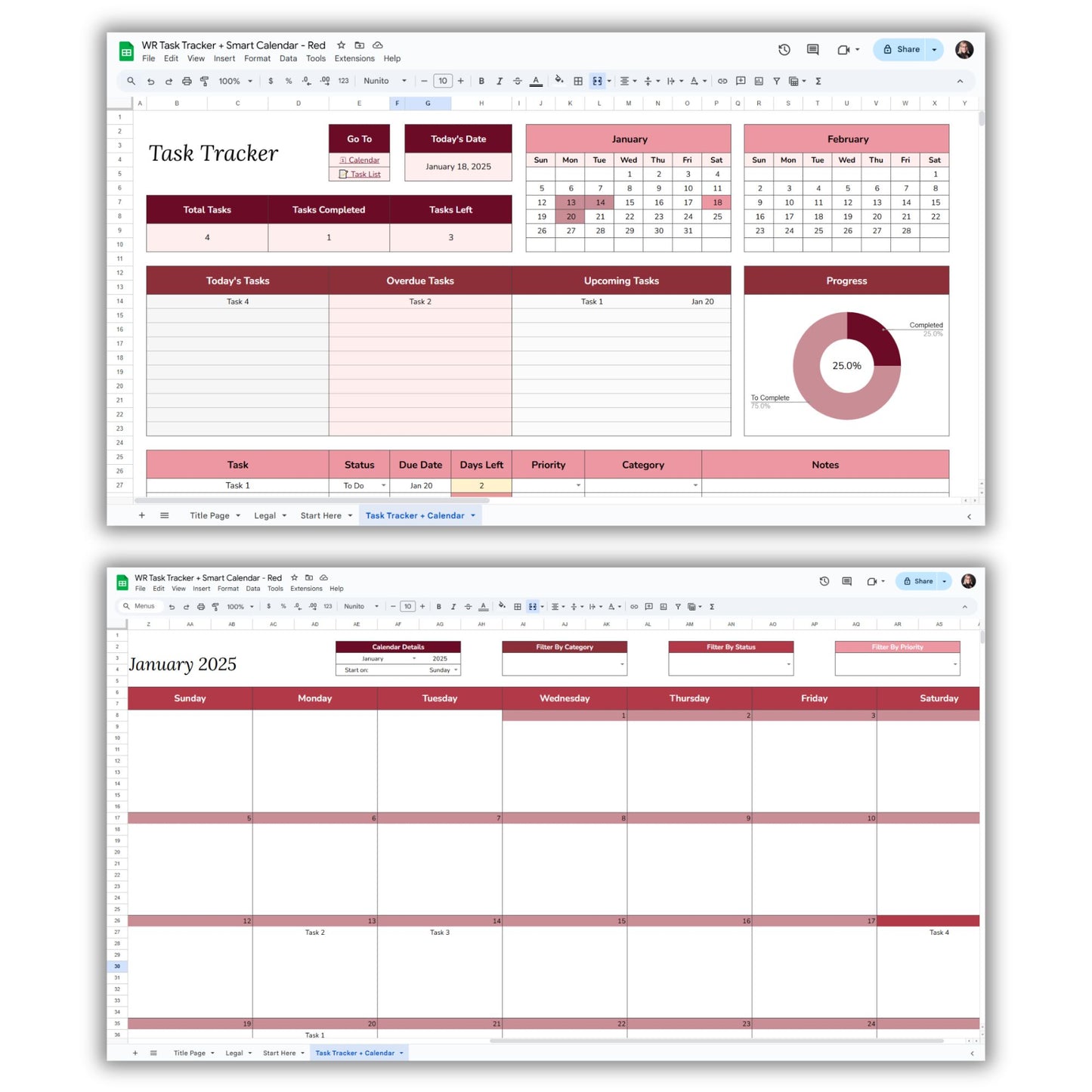 Task Tracker and Smart Calendar Spreadsheet Template