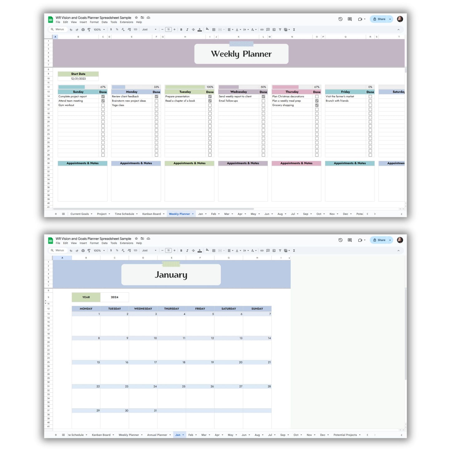 Vision and Goals Planner Spreadsheet Template