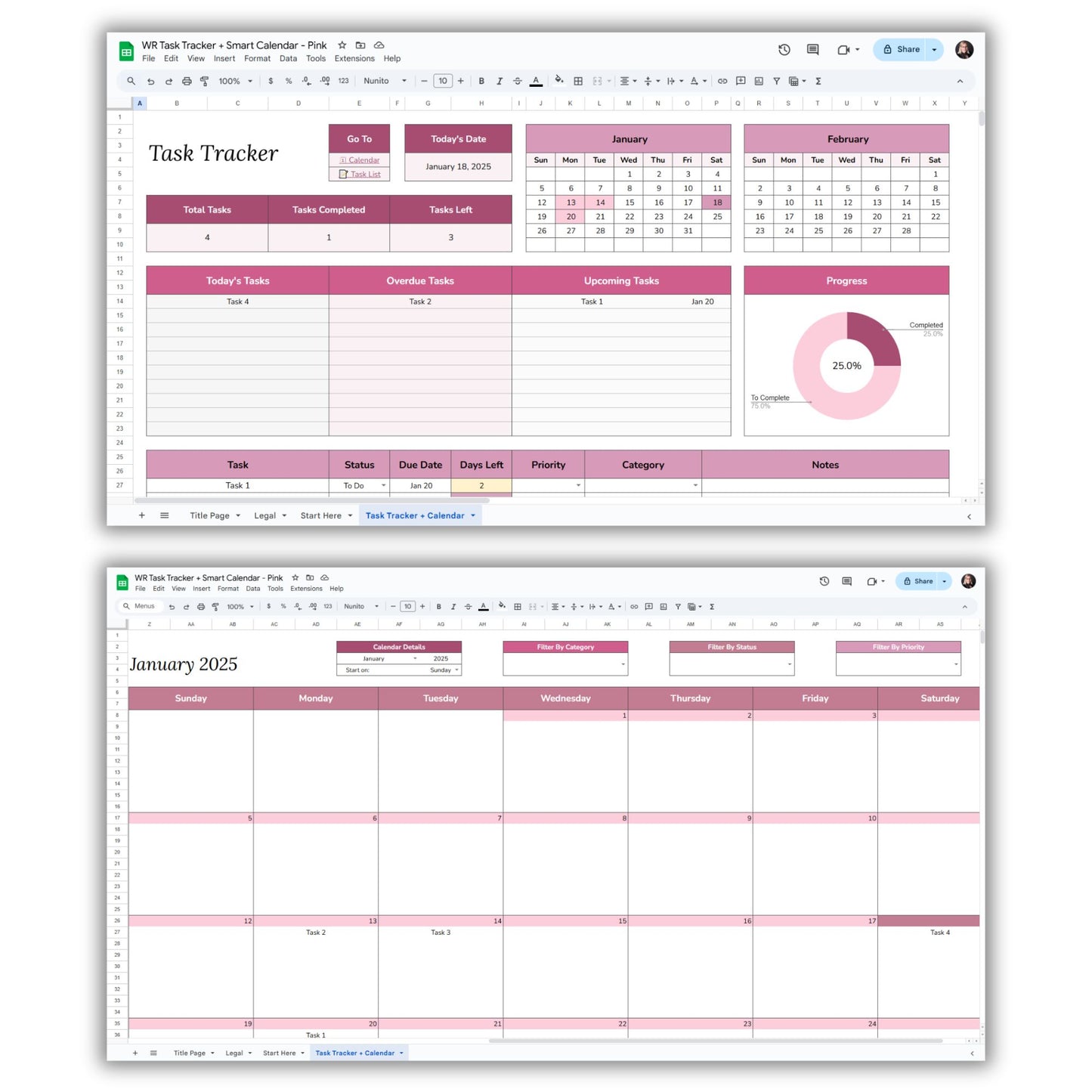 Task Tracker and Smart Calendar Spreadsheet Template