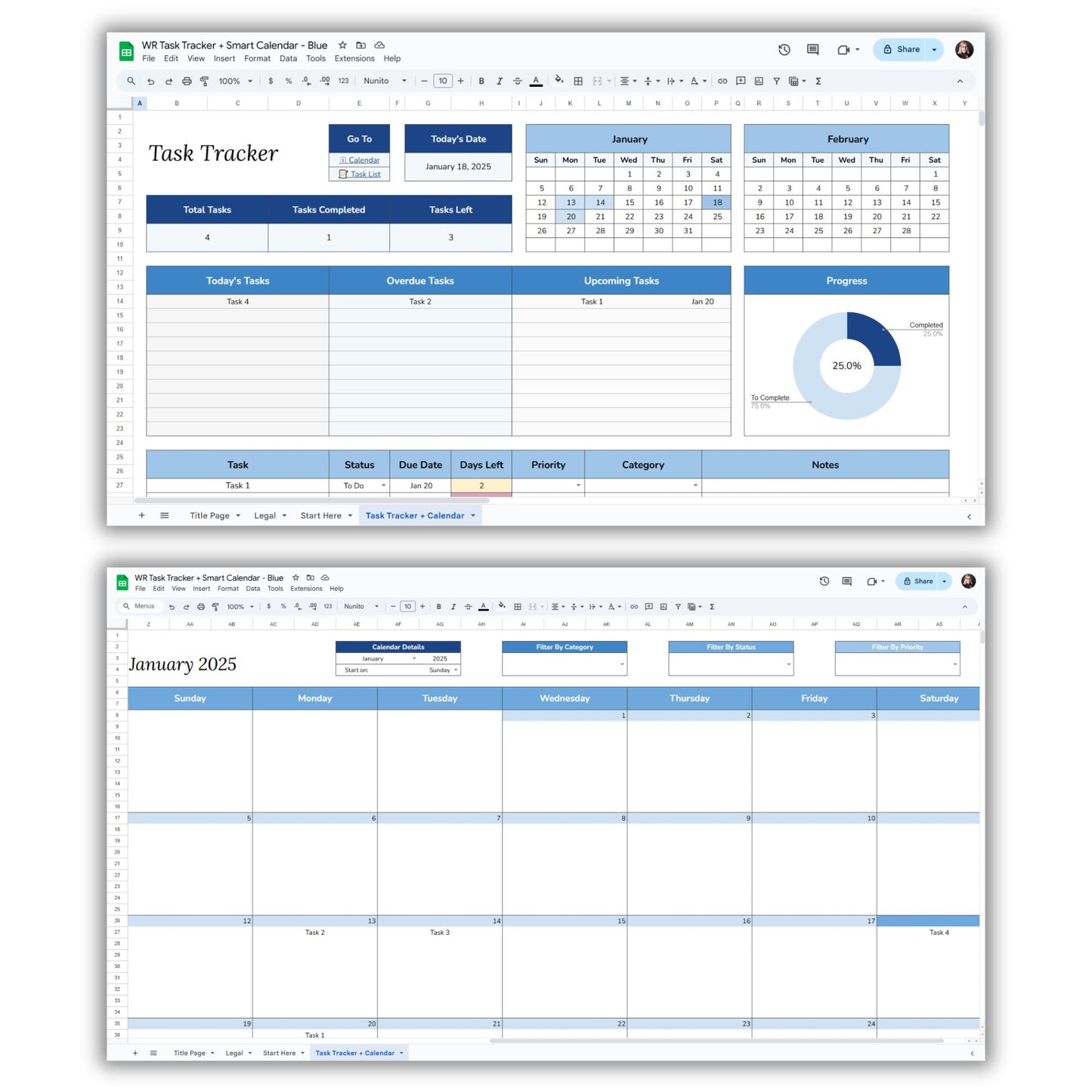 Task Tracker and Smart Calendar Spreadsheet Template