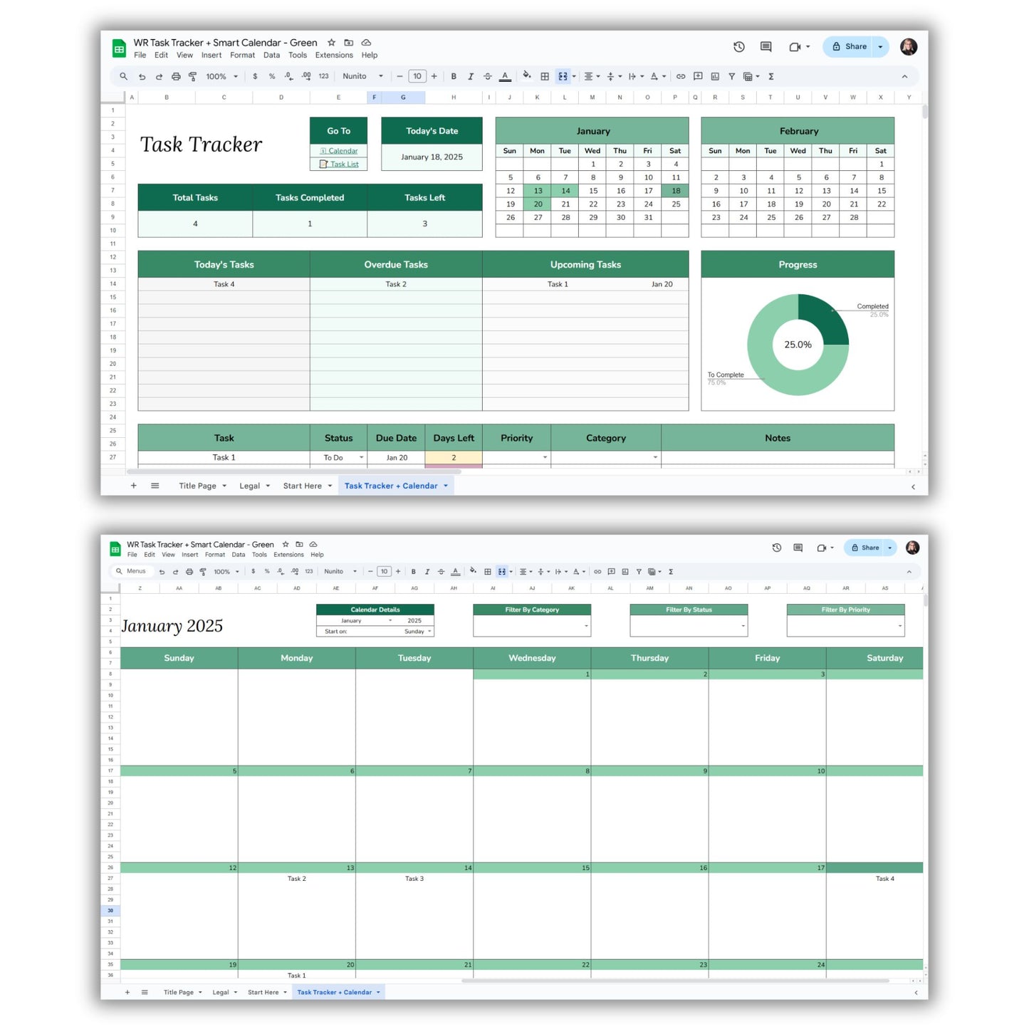 Task Tracker and Smart Calendar Spreadsheet Template