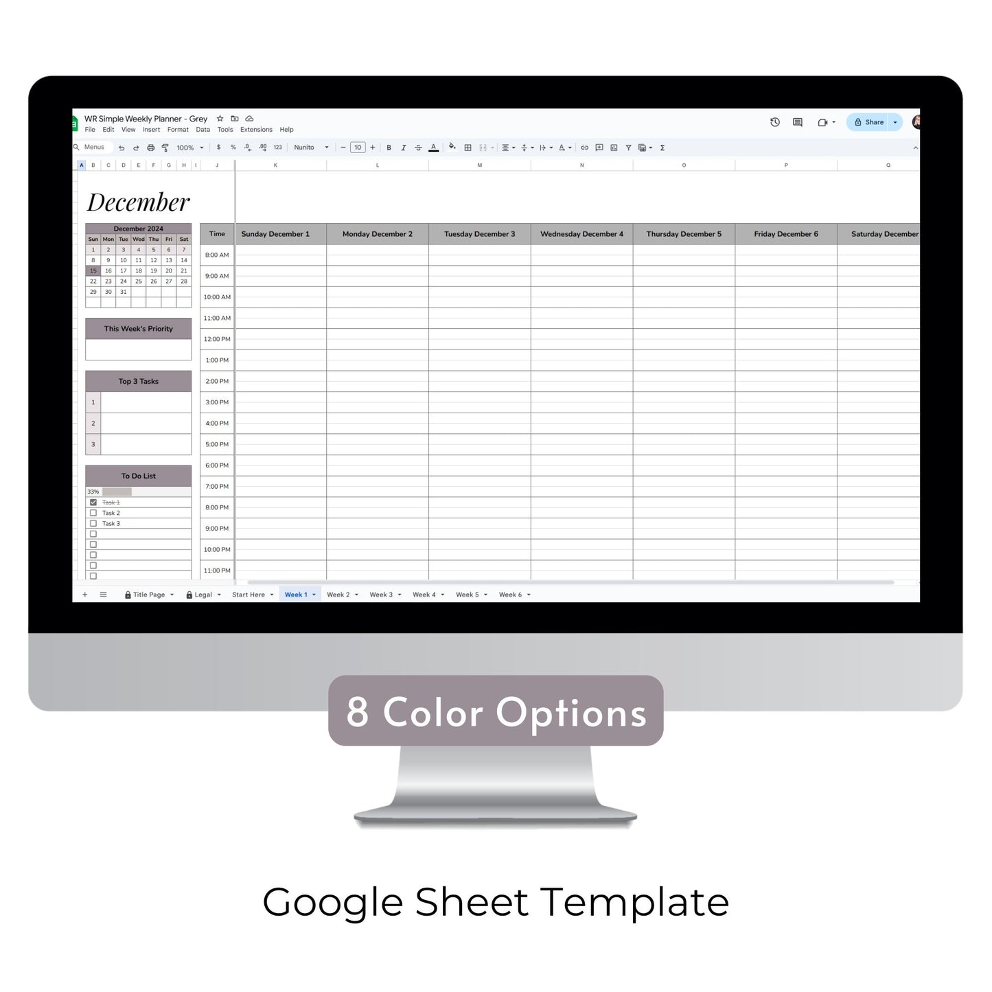 Simple Weekly Planner Spreadsheet Template