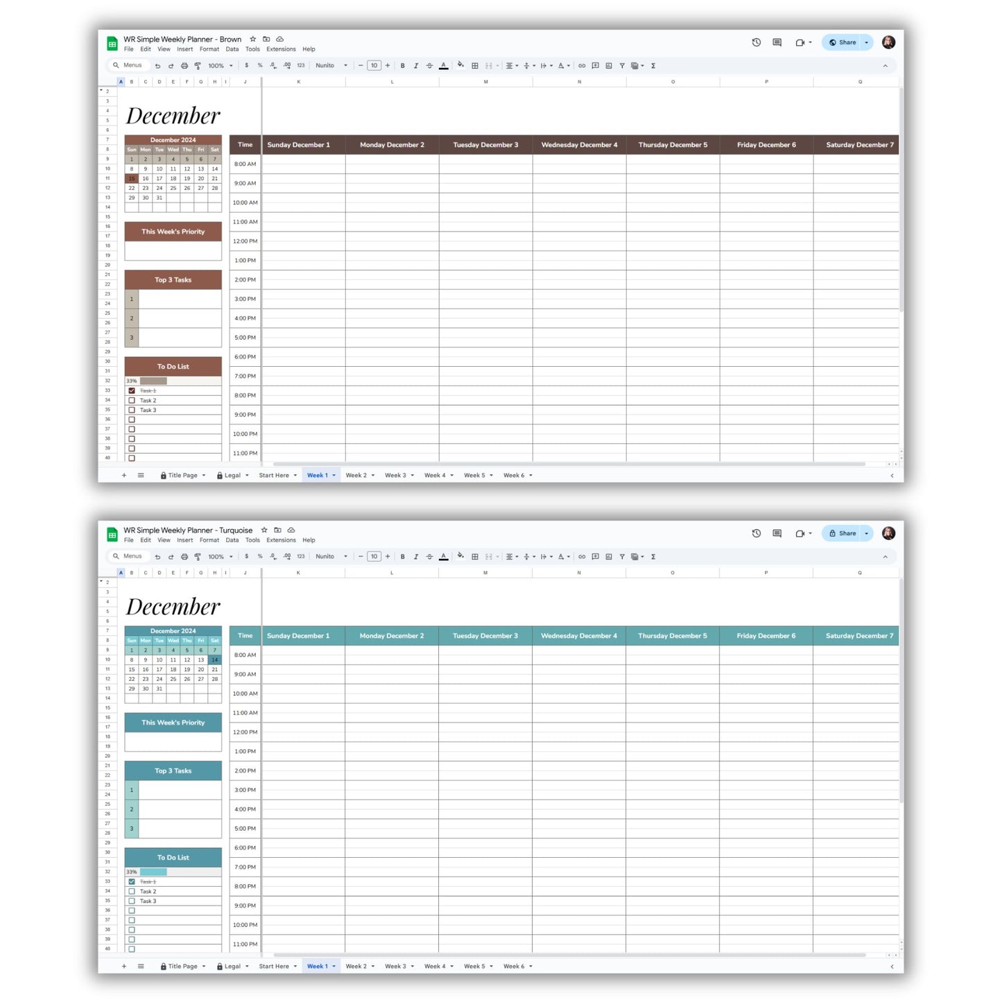 Simple Weekly Planner Spreadsheet Template