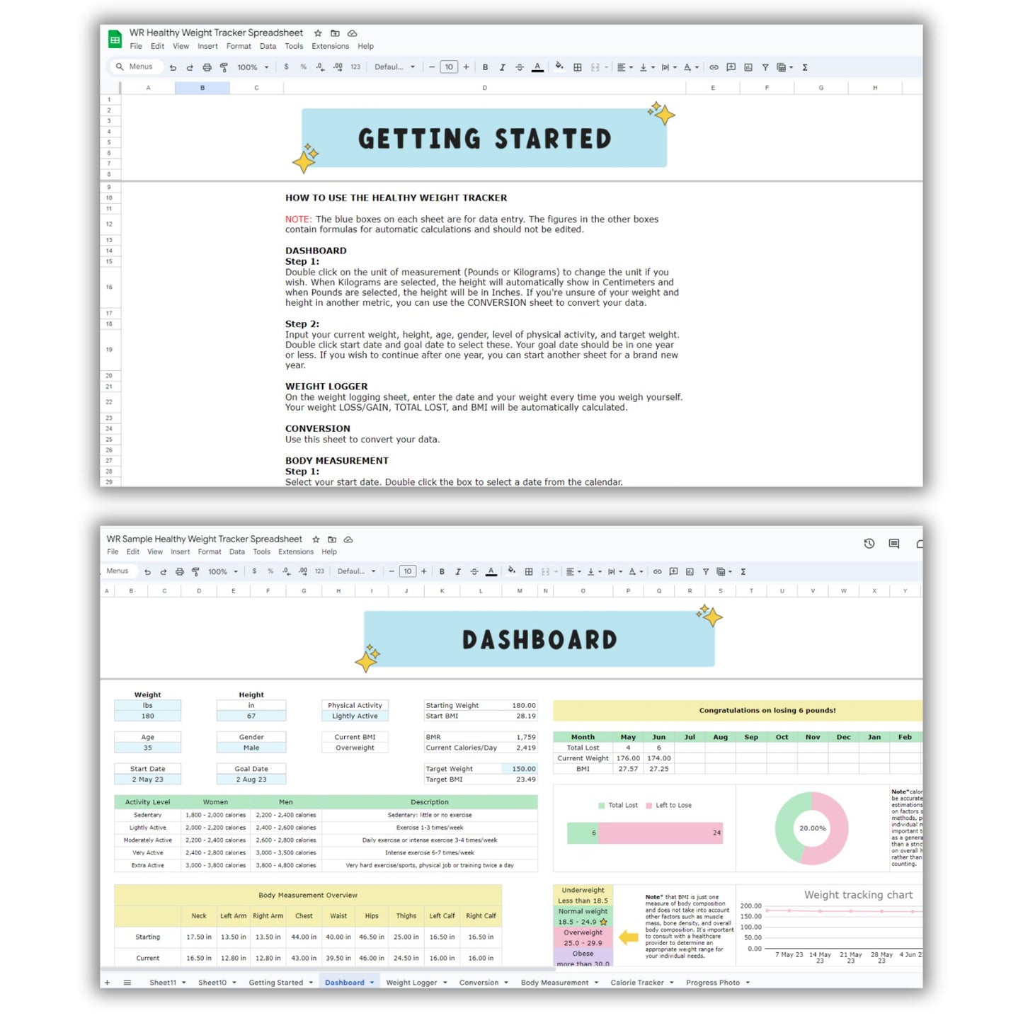 Healthy Weight Tracker Spreadsheet Template